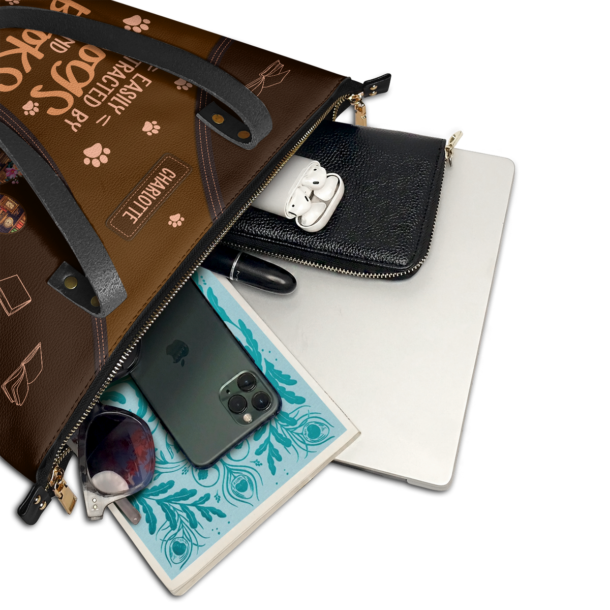 Easily Distracted By Dogs And Books TTRZ28103727GU Leather Tote Bag