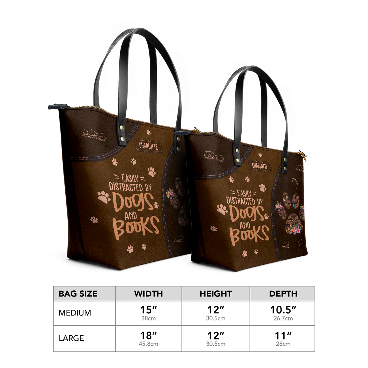 Easily Distracted By Dogs And Books TTRZ28103727GU Leather Tote Bag