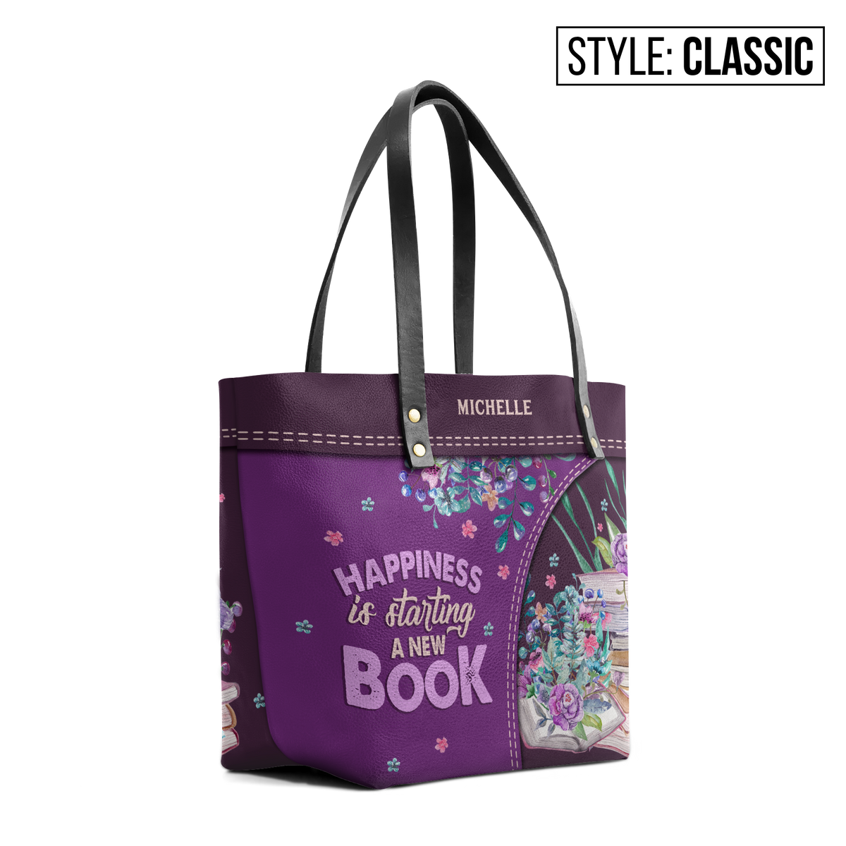 Happiness Is Starting A New Book TTRZ28103219EN Leather Tote Bag