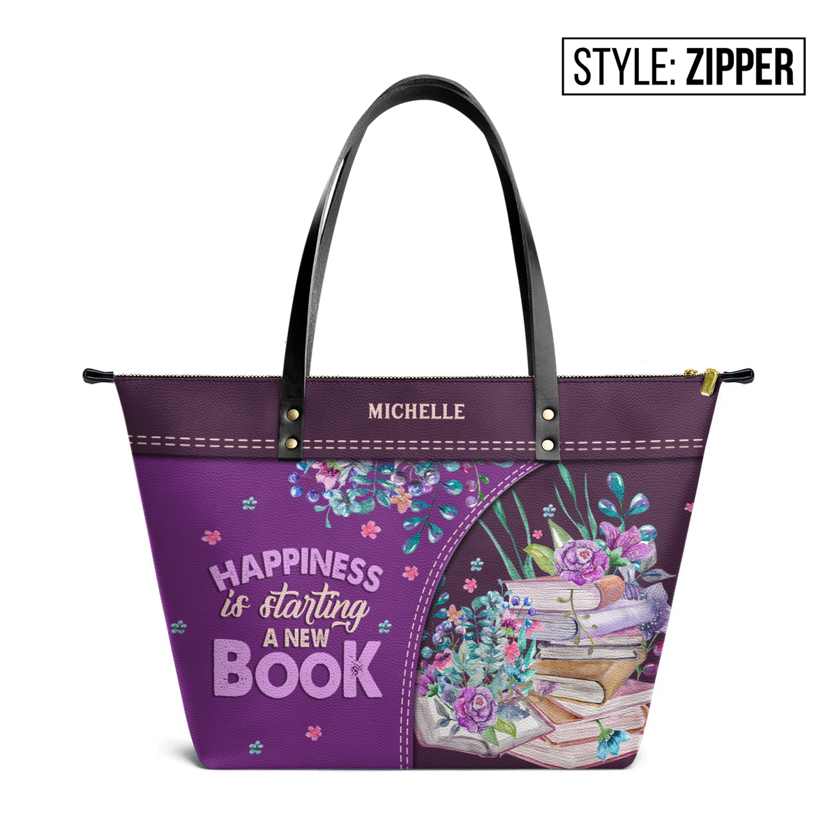 Happiness Is Starting A New Book TTRZ28103219EN Leather Tote Bag