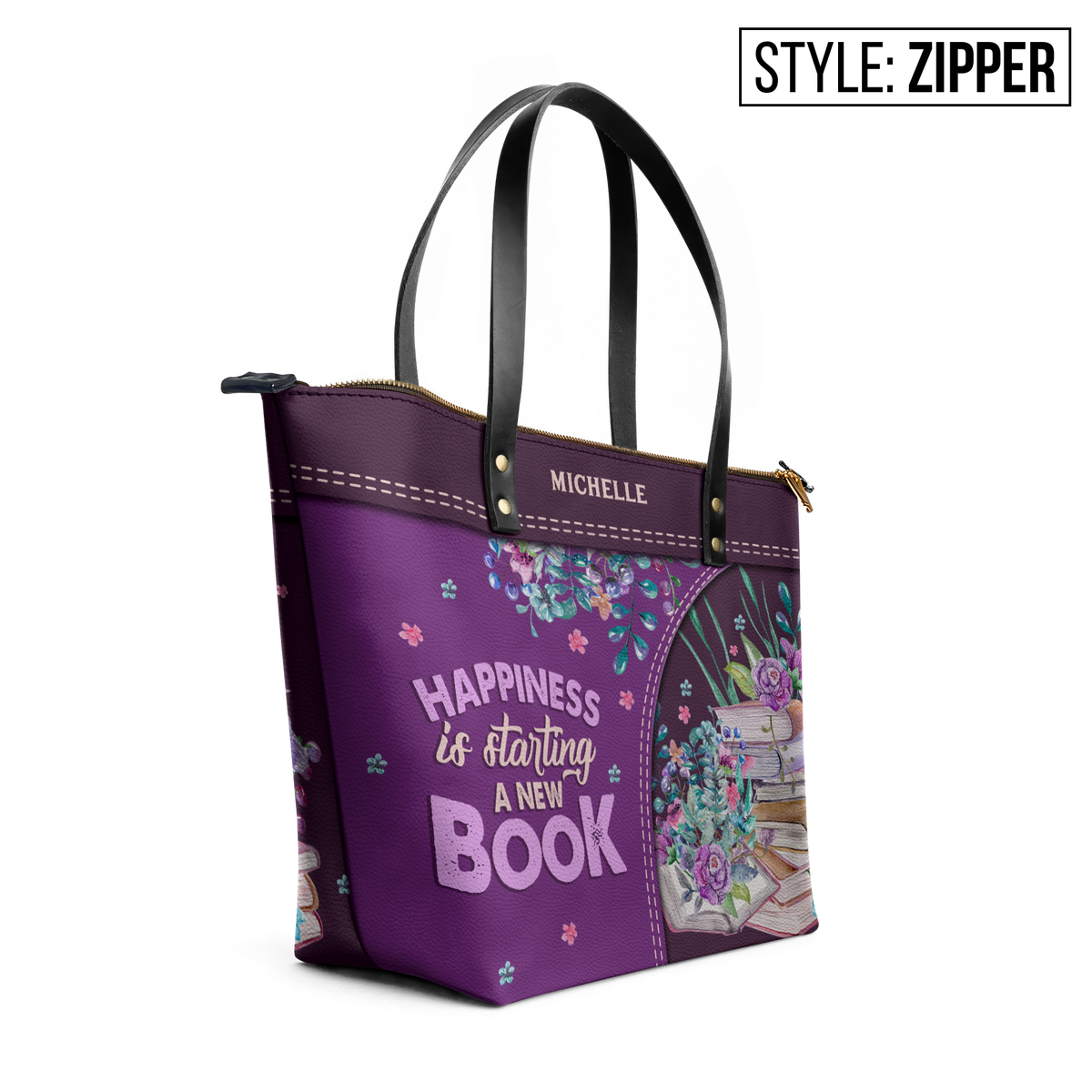 Happiness Is Starting A New Book TTRZ28103219EN Leather Tote Bag