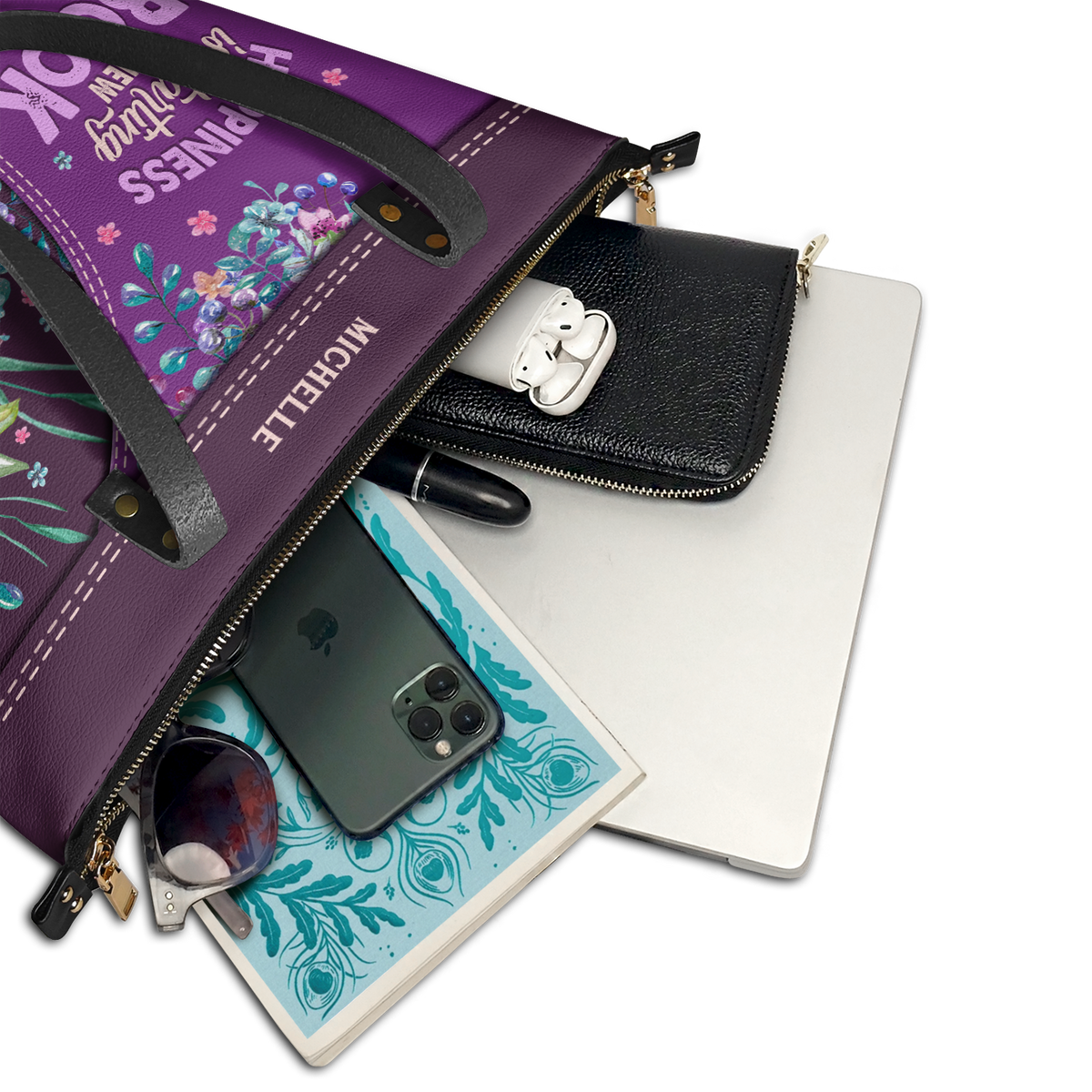 Happiness Is Starting A New Book TTRZ28103219EN Leather Tote Bag