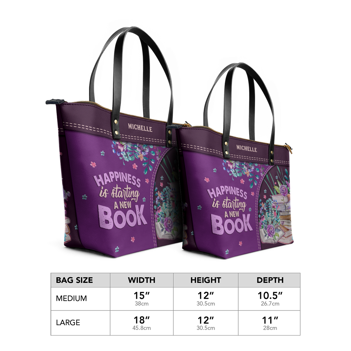 Happiness Is Starting A New Book TTRZ28103219EN Leather Tote Bag