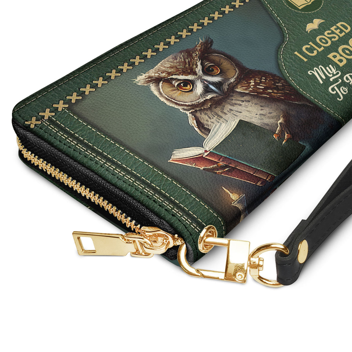 I Closed My Book To Be Here HHRZ02045709ON Zip Around Leather Wallet