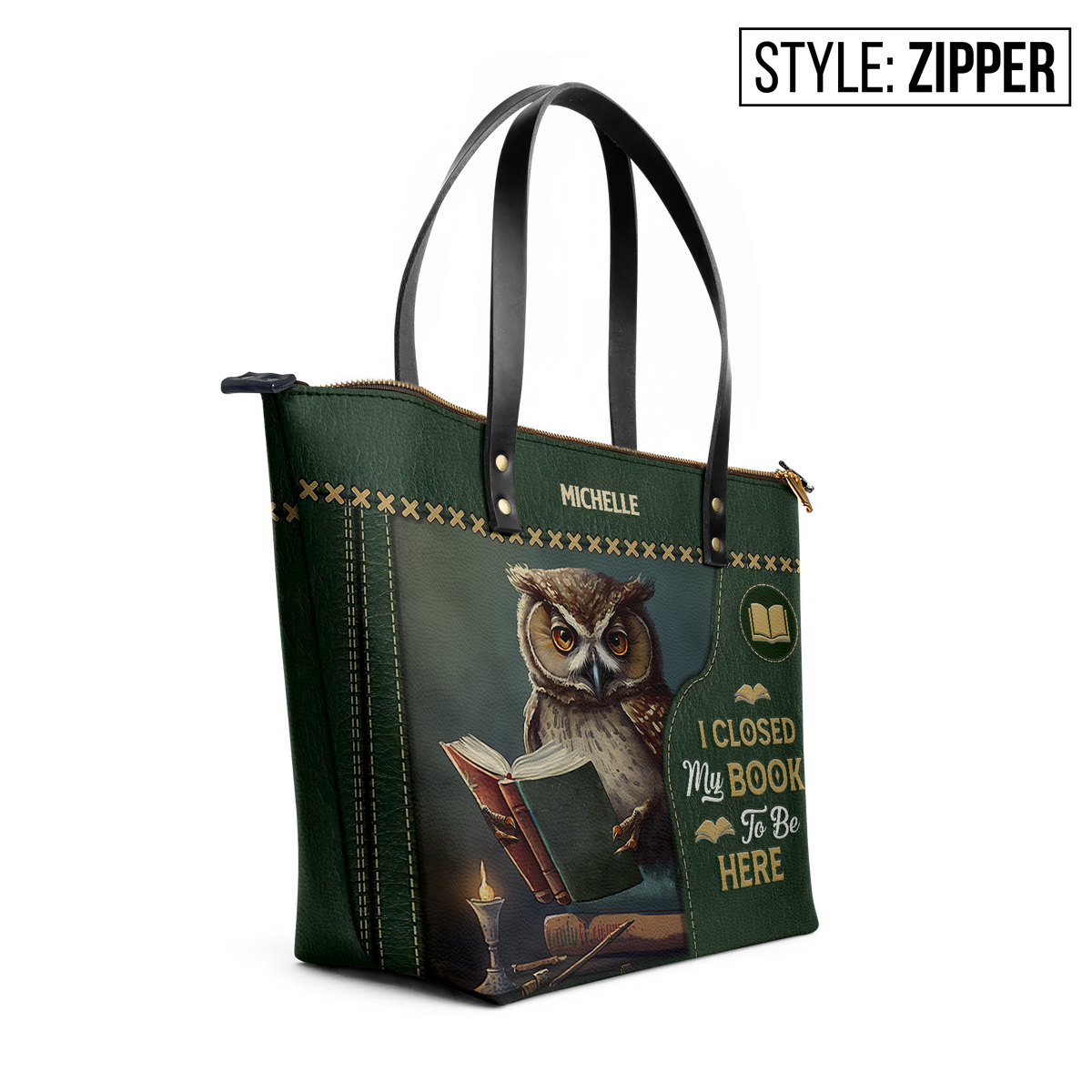 I Closed My Book To Be Here TTRZ28109625PS Leather Tote Bag