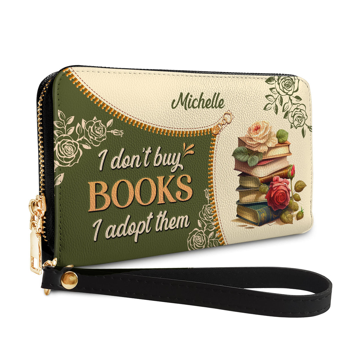 I Dont Buy Books I Adopt Them NNRZ01081523UO Zip Around Leather Wallet