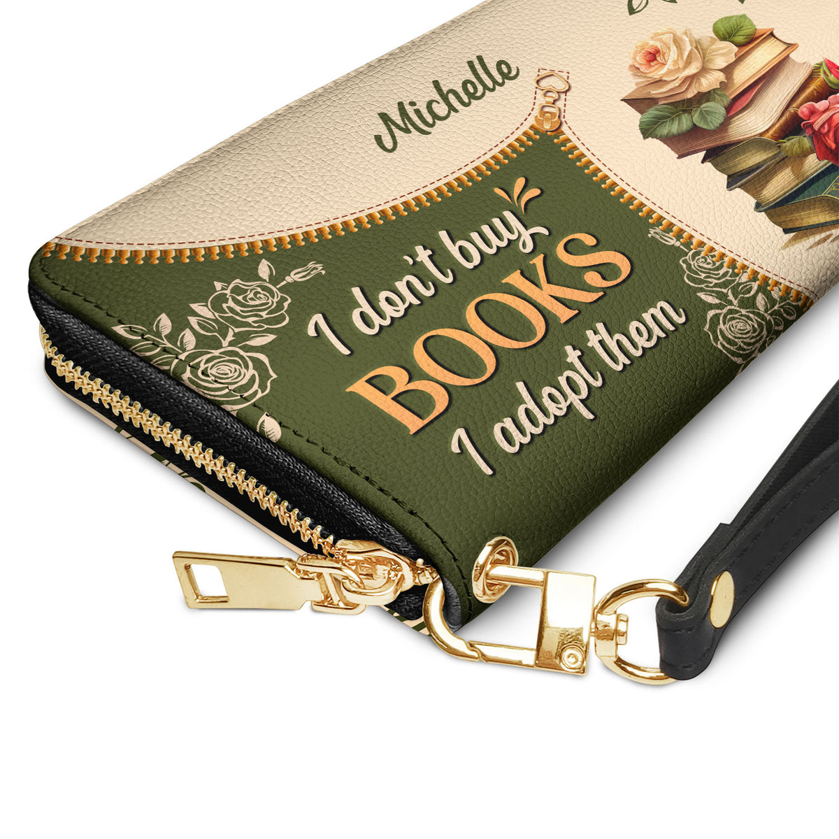 I Dont Buy Books I Adopt Them NNRZ01081523UO Zip Around Leather Wallet