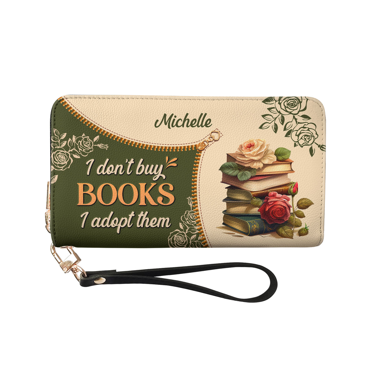 I Dont Buy Books I Adopt Them NNRZ01081523UO Zip Around Leather Wallet