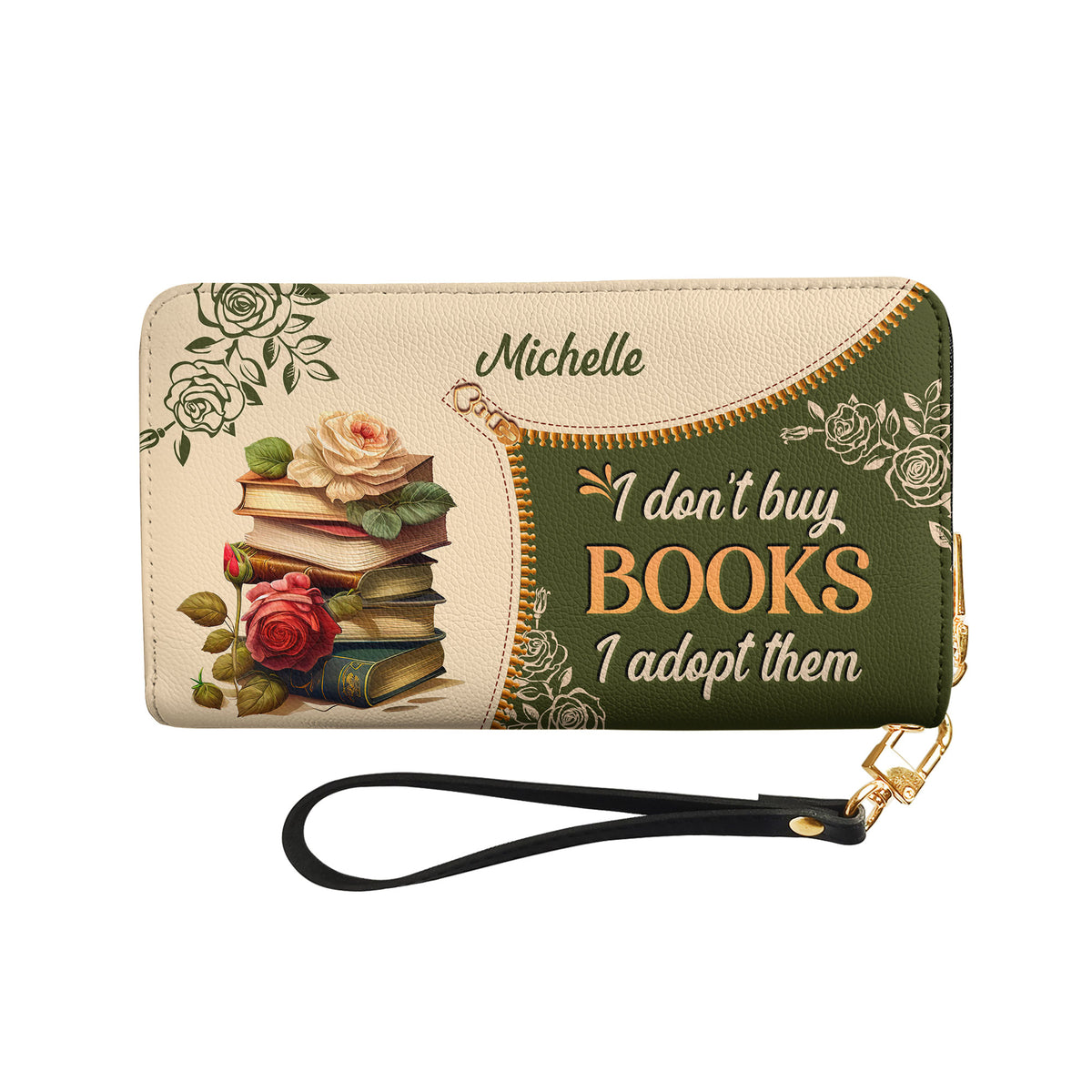 I Dont Buy Books I Adopt Them NNRZ01081523UO Zip Around Leather Wallet