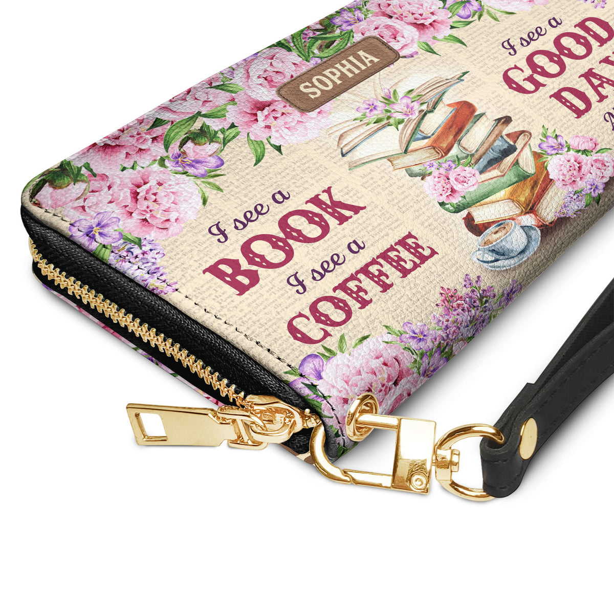 I See A Book I See A Coffee I See A Good Day Ahead NNRZ02089218CM Zip Around Leather Wallet