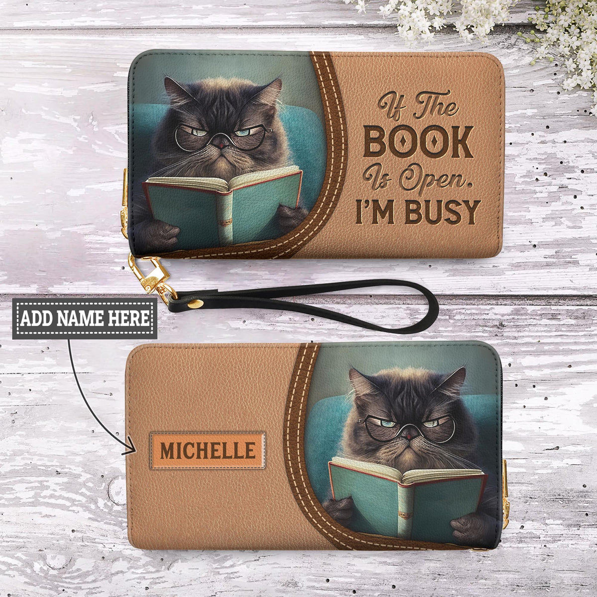 If The Book Is Open Im Busy NNRZ01080843FI Zip Around Leather Wallet