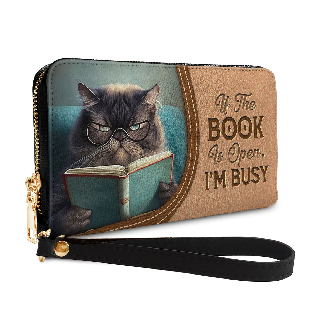 If The Book Is Open Im Busy NNRZ01080843FI Zip Around Leather Wallet