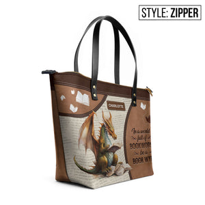 In A World Full Of Bookworms Be A Book Wyrm NNRZ12015135HN Leather Tote Bag