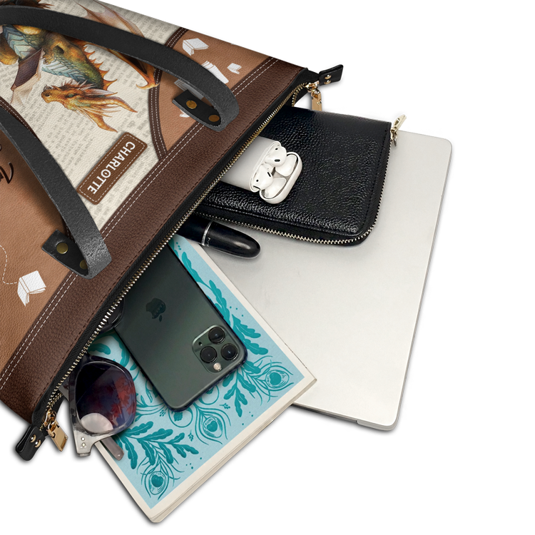 In A World Full Of Bookworms Be A Book Wyrm NNRZ12015135HN Leather Tote Bag