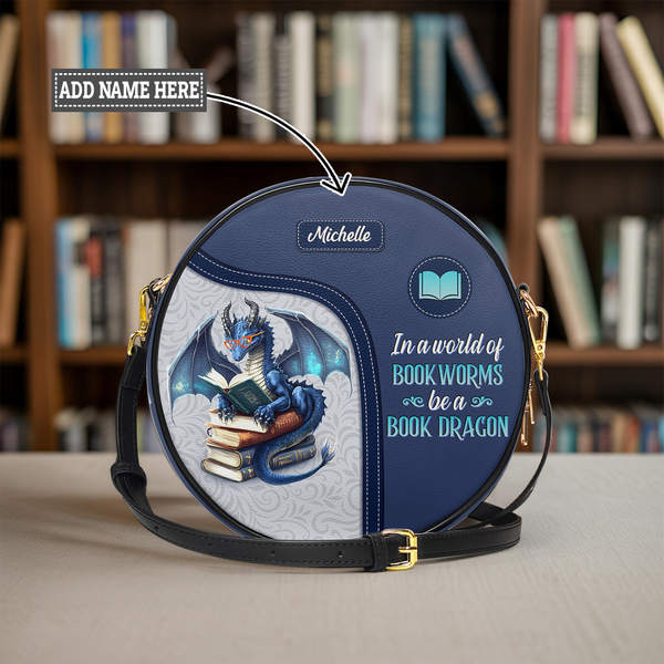 In A World Of Bookworms Be A Book Dragon HHRZ12089004BQ Circle Crossbody Bag