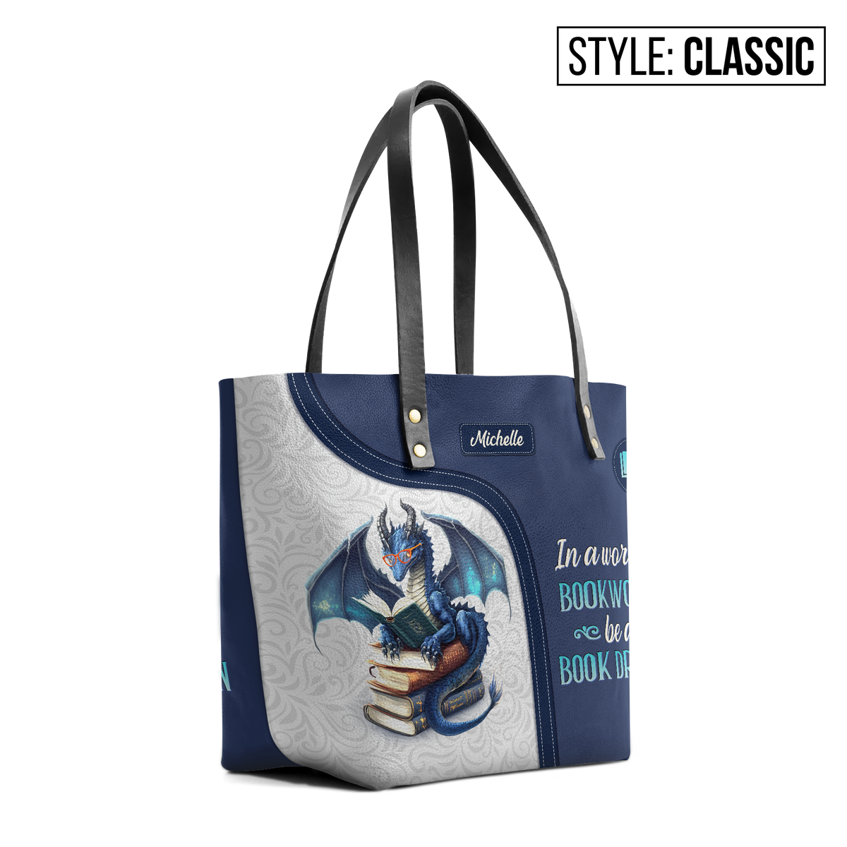 In A World Of Bookworms Be A Book Dragon TTRZ28102596QC Leather Tote Bag