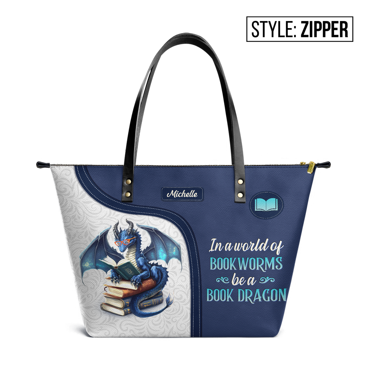 In A World Of Bookworms Be A Book Dragon TTRZ28102596QC Leather Tote Bag