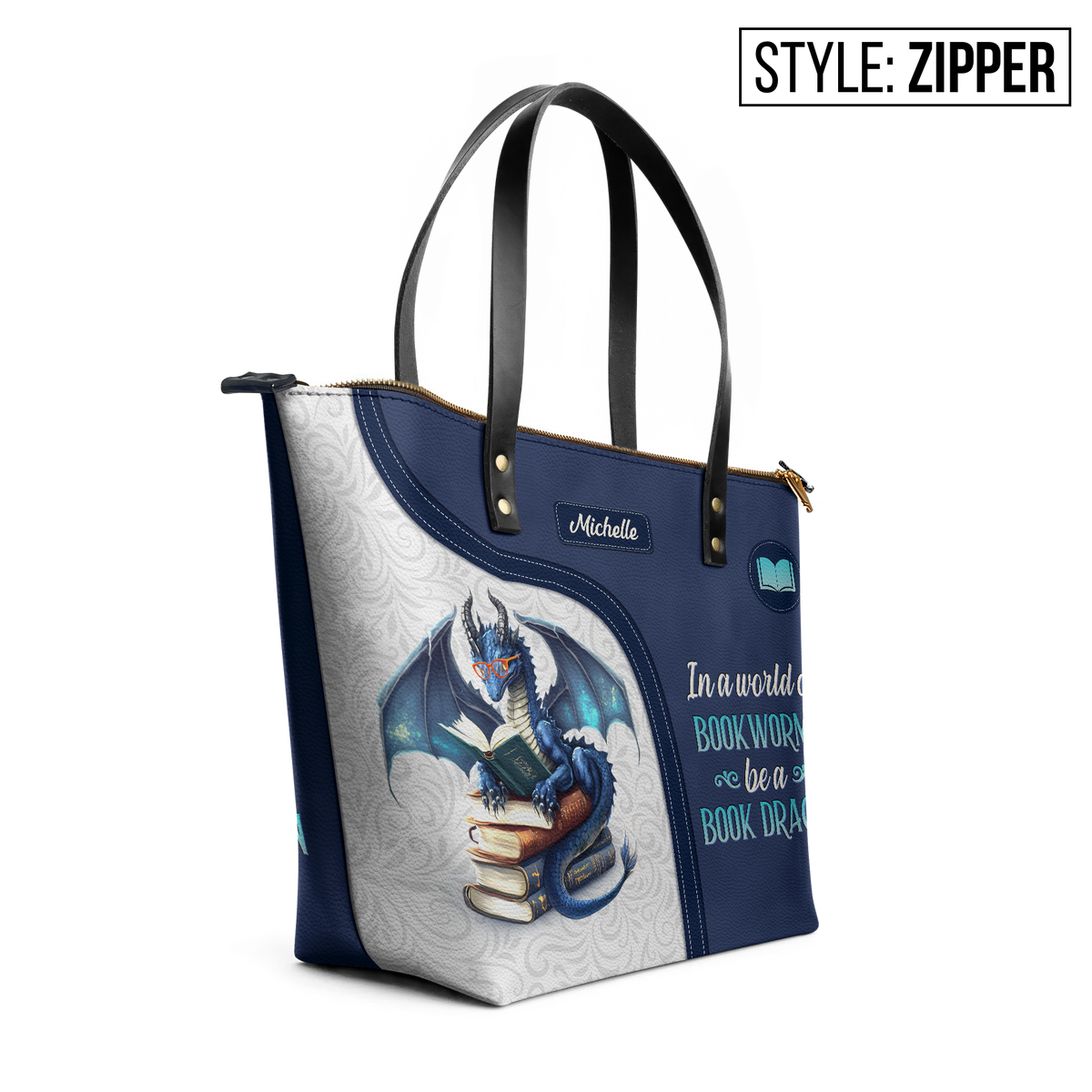 In A World Of Bookworms Be A Book Dragon TTRZ28102596QC Leather Tote Bag