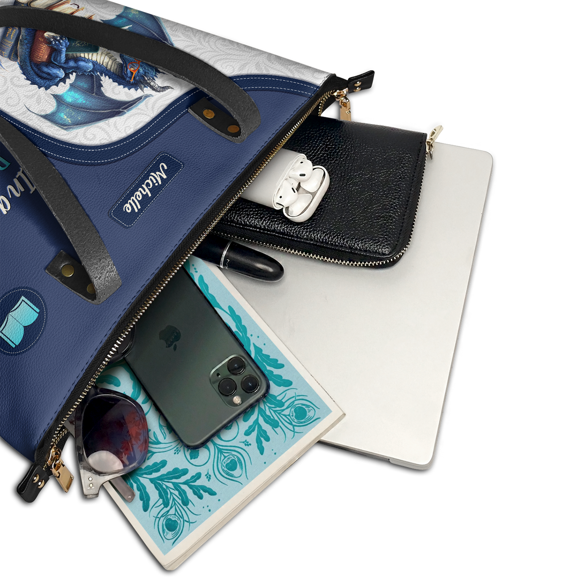 In A World Of Bookworms Be A Book Dragon TTRZ28102596QC Leather Tote Bag