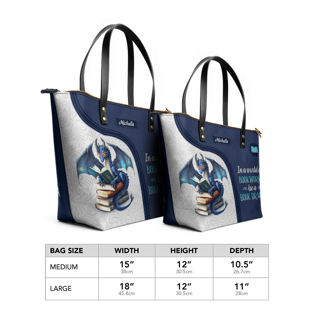 In A World Of Bookworms Be A Book Dragon TTRZ28102596QC Leather Tote Bag