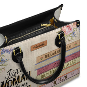 Custom Bookshelf: Just A Woman Who Loves Books HHRZ26106015NK Leather Bag