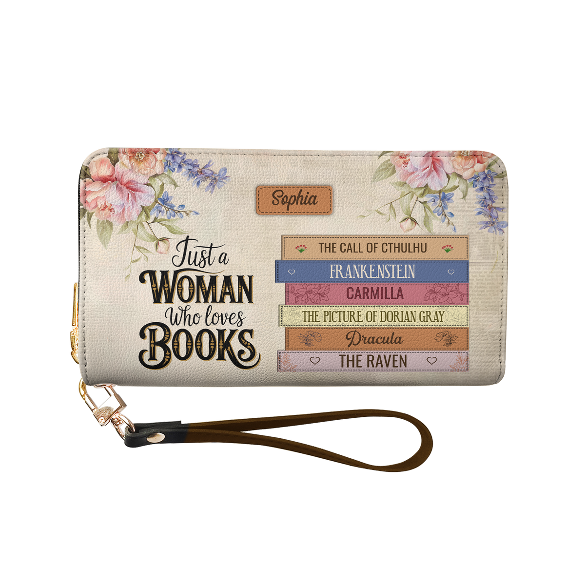 Custom Bookshelf: Just A Woman Who Loves Books HHRZ29109098SN Zip Around Leather Wallet