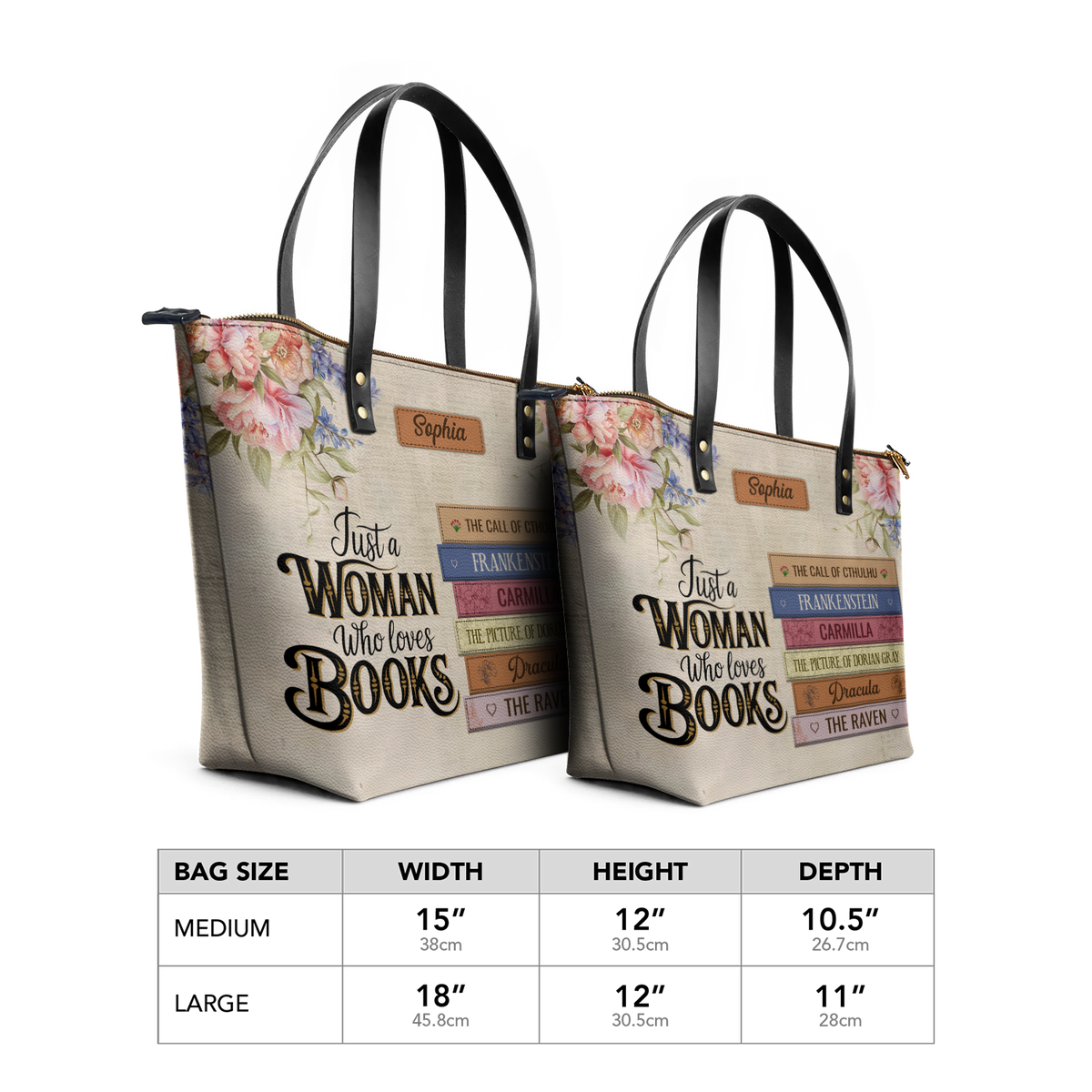 Custom Bookshelf: Just A Woman Who Loves Books HHRZ30106268VR Leather Tote Bag
