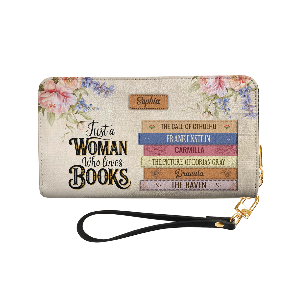 Custom Bookshelf: Just A Woman Who Loves Books HHRZ29109098SN Zip Around Leather Wallet