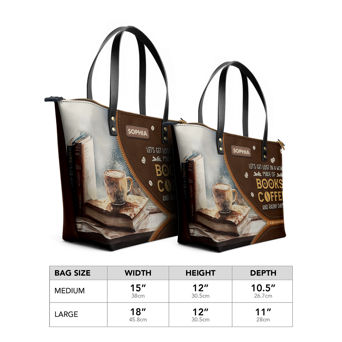 Lets Get Lost In A World Made Of Books Coffee And Rainy Days TTRZ28106061FW Leather Tote Bag