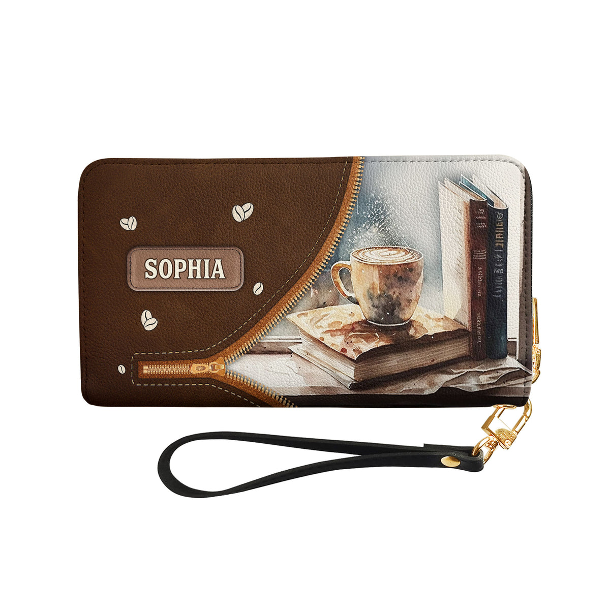 Lets Get Lost In A World Made Of Books Coffee And Rainy Days NNRZ01088814RW Zip Around Leather Wallet