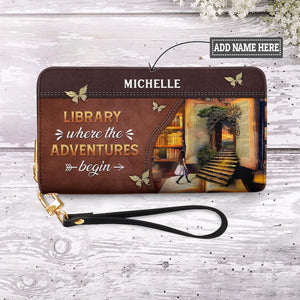 Library Where The Adventures Begin NNRZ05080102AL Zip Around Leather Wallet