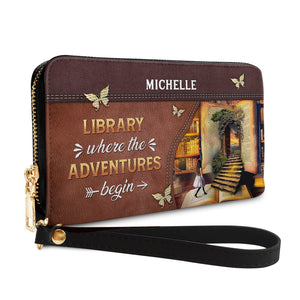 Library Where The Adventures Begin NNRZ05080102AL Zip Around Leather Wallet