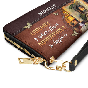 Library Where The Adventures Begin NNRZ05080102AL Zip Around Leather Wallet