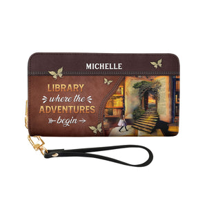 Library Where The Adventures Begin NNRZ05080102AL Zip Around Leather Wallet