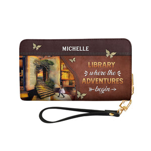 Library Where The Adventures Begin NNRZ05080102AL Zip Around Leather Wallet