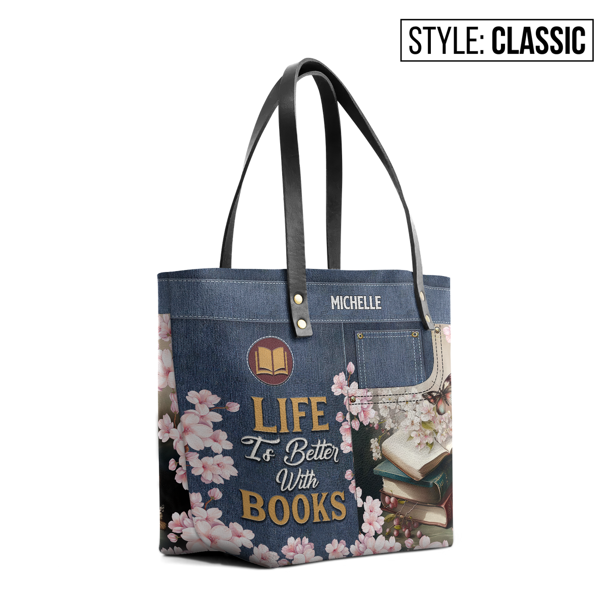 Life Is Better With Books TTRZ28103053XN Leather Tote Bag