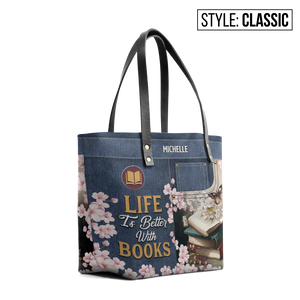 Life Is Better With Books TTRZ28103053XN Leather Tote Bag