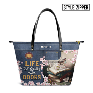 Life Is Better With Books TTRZ28103053XN Leather Tote Bag