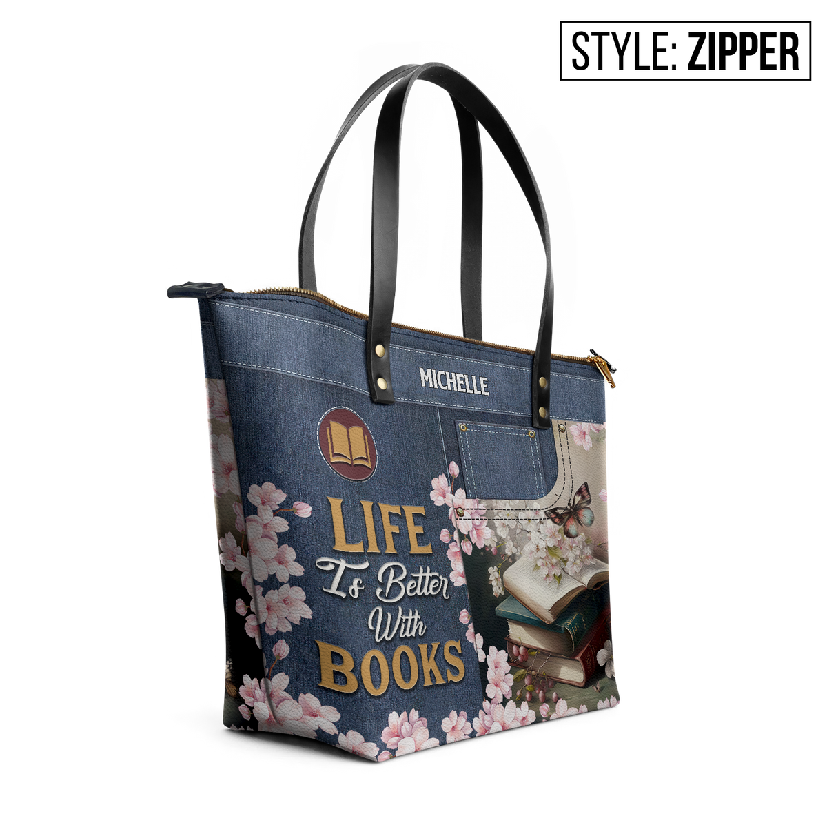 Life Is Better With Books TTRZ28103053XN Leather Tote Bag