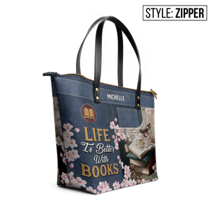 Life Is Better With Books TTRZ28103053XN Leather Tote Bag