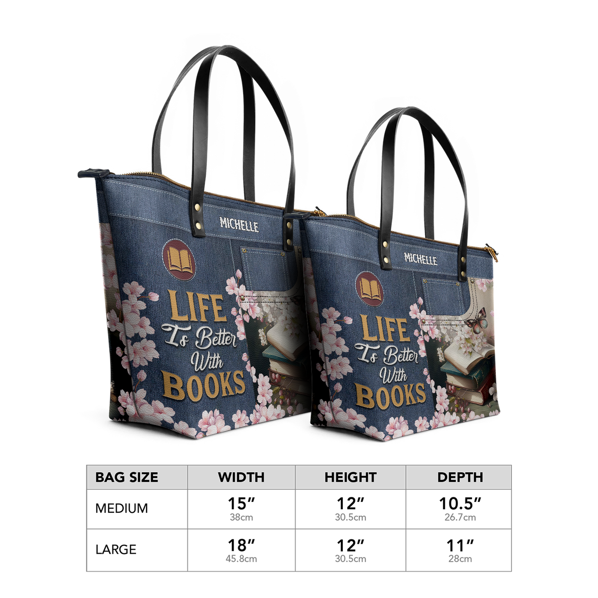Life Is Better With Books TTRZ28103053XN Leather Tote Bag