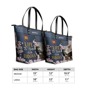 Life Is Better With Books TTRZ28103053XN Leather Tote Bag