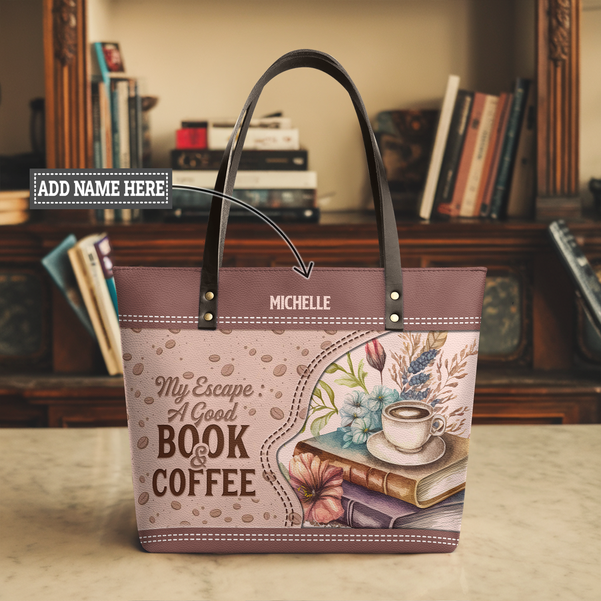 My Escape A Good Book And Coffee TTRZ28102058OM Leather Tote Bag