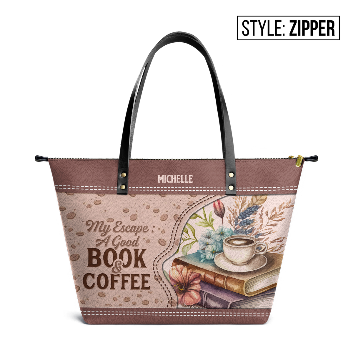 My Escape A Good Book And Coffee TTRZ28102058OM Leather Tote Bag