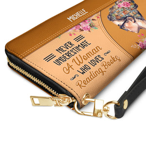 Never Underestimate A Woman Who Loves Reading Books NNRZ05081493UL Zip Around Leather Wallet