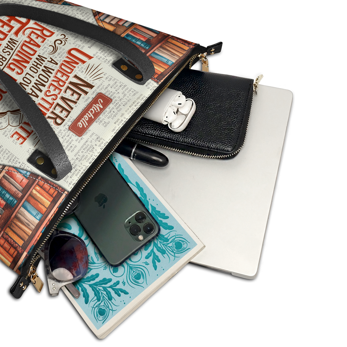 Never Underestimate A Woman Who Loves Reading Was Born In HHRZ30104832CX Leather Tote Bag