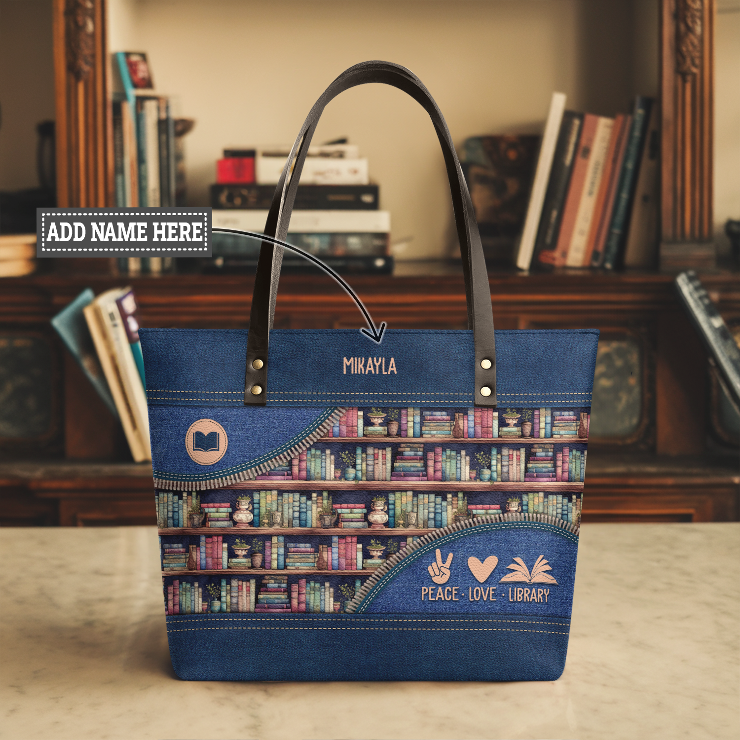 Peace Love Library TTRZ28109989CS Leather Tote Bag