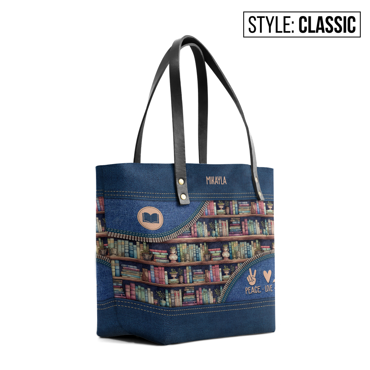 Peace Love Library TTRZ28109989CS Leather Tote Bag