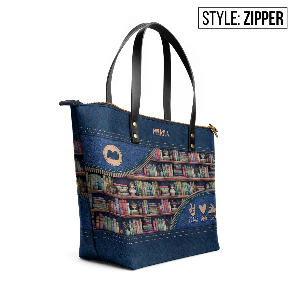 Peace Love Library TTRZ28109989CS Leather Tote Bag