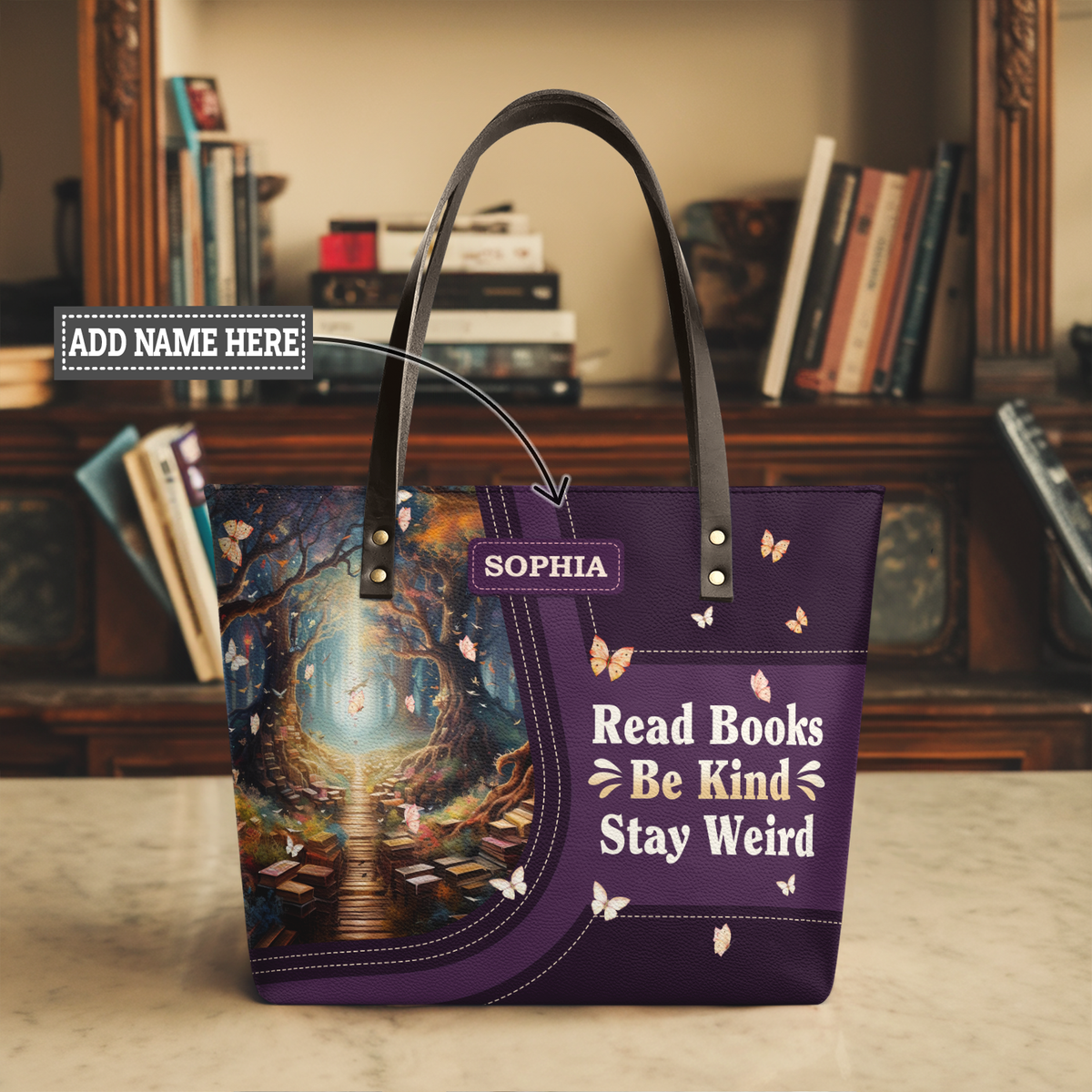 Read Books Be Kind Stay Weird TTRZ28107448GA Leather Tote Bag